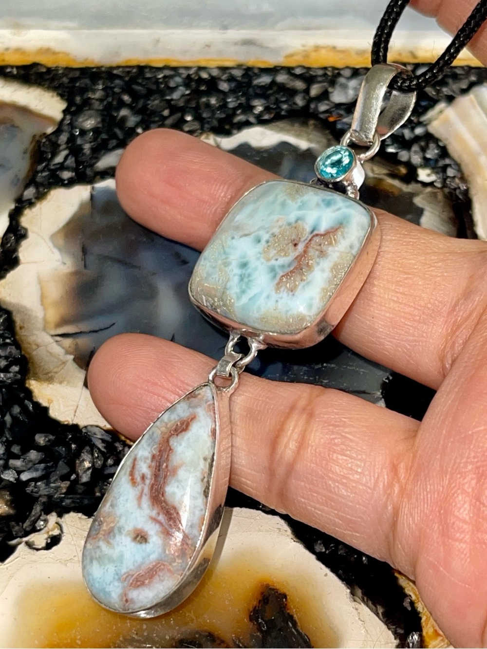 Large Caribbean Larimar Crystal Pendant 3 1/4”
